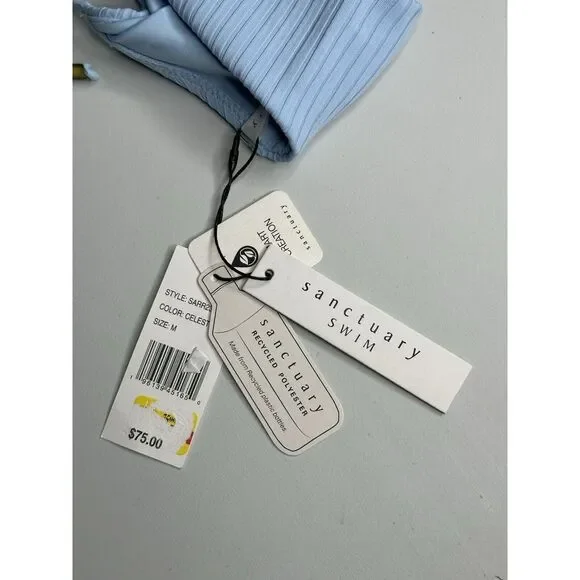 Sanctuary Refresh Ribbed O-Ring Halter Light Blue Bikini Top Size Medium - Picture 10 of 10